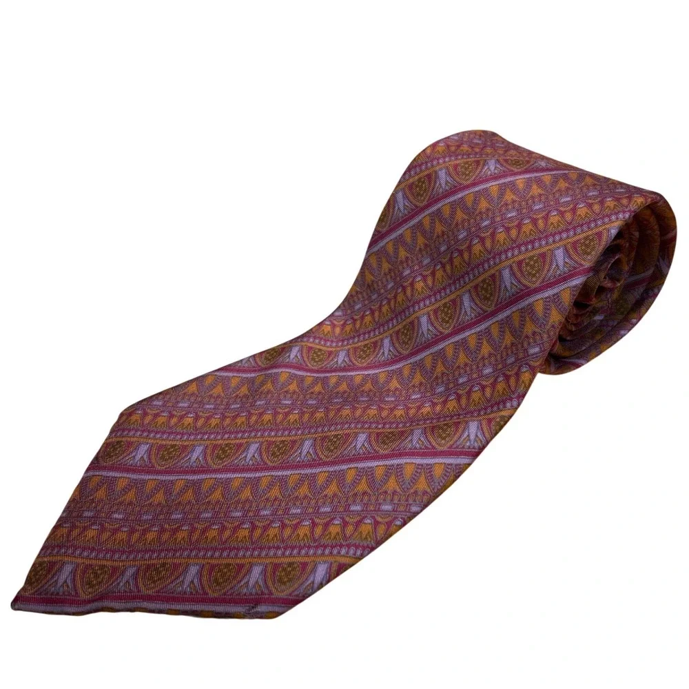 VTG YApre' Italy for Hubert W. White Men's‎ Silk Tie Purple Gold Geometric 4.25